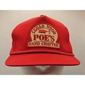 Vintage 90s Poes Fishing Lure Rope Patch Cap Logo Mesh Foam Snapback Trucker Hat